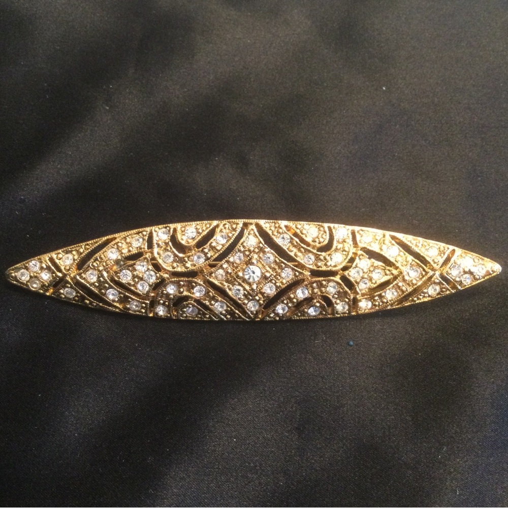 VTG 1928 Gold Tone Oval Shaped Brooch With Rhinestone